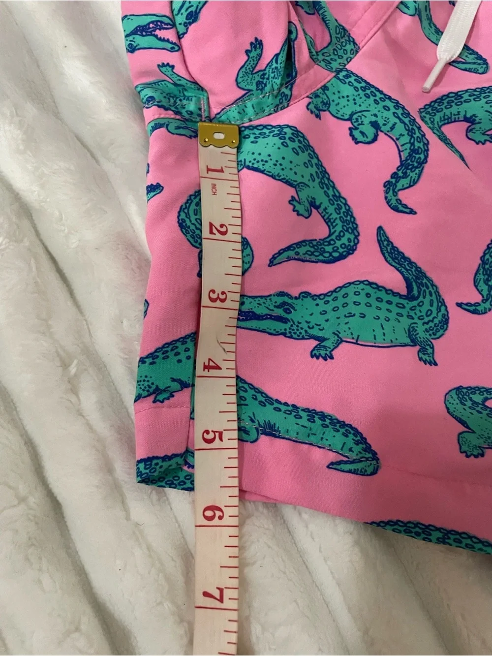 chubbies Pink Swim Trunks with Teal Alligator Print